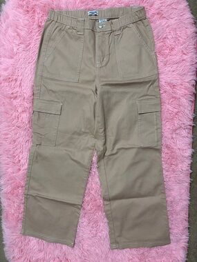 Beige Contrast Stitch Wide Leg Cargos